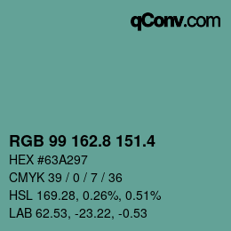 カラーコード: RGB 99 162.8 151.4 | qconv.com