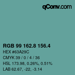 カラーコード: RGB 99 162.8 156.4 | qconv.com