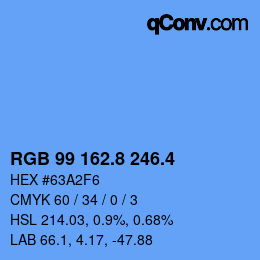 カラーコード: RGB 99 162.8 246.4 | qconv.com