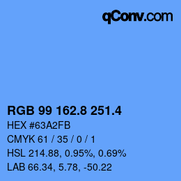 カラーコード: RGB 99 162.8 251.4 | qconv.com