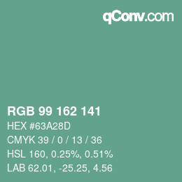 カラーコード: RGB 99 162 141 | qconv.com