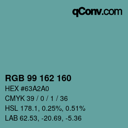 Color code: RGB 99 162 160 | qconv.com