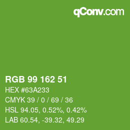 Color code: RGB 99 162 51 | qconv.com