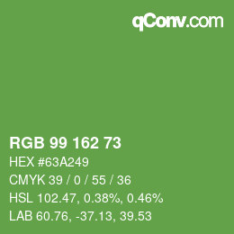 Color code: RGB 99 162 73 | qconv.com