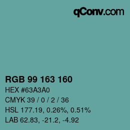 Color code: RGB 99 163 160 | qconv.com