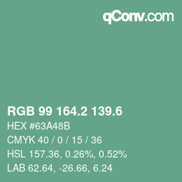 カラーコード: RGB 99 164.2 139.6 | qconv.com