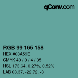 Color code: RGB 99 165 158 | qconv.com