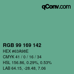 Farbcode: RGB 99 169 142 | qconv.com