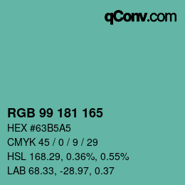 Color code: RGB 99 181 165 | qconv.com