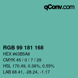Color code: RGB 99 181 168 | qconv.com