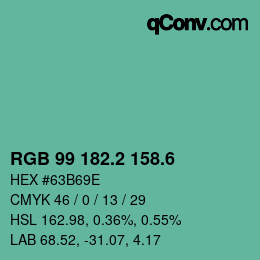 カラーコード: RGB 99 182.2 158.6 | qconv.com