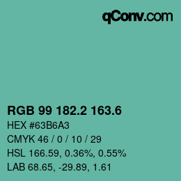 カラーコード: RGB 99 182.2 163.6 | qconv.com