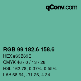 カラーコード: RGB 99 182.6 158.6 | qconv.com