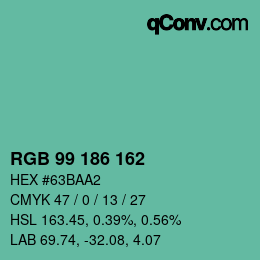 Color code: RGB 99 186 162 | qconv.com