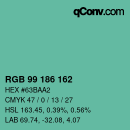 カラーコード: RGB 99 186 162 | qconv.com