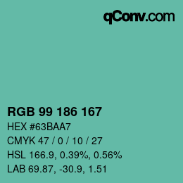 Code couleur: RGB 99 186 167 | qconv.com