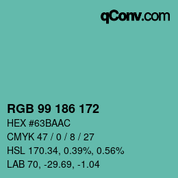 Color code: RGB 99 186 172 | qconv.com
