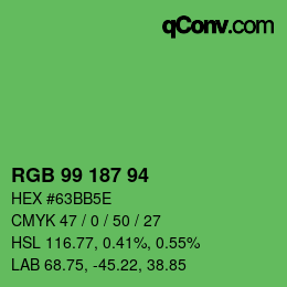 颜色代码: RGB 99 187 94 | qconv.com