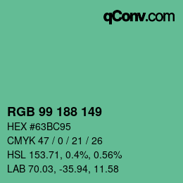 カラーコード: RGB 99 188 149 | qconv.com