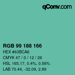 Farbcode: RGB 99 188 166 | qconv.com