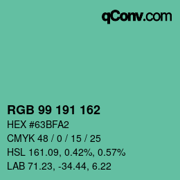 Color code: RGB 99 191 162 | qconv.com