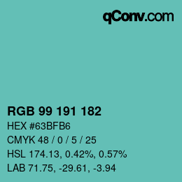 Código de color: RGB 99 191 182 | qconv.com