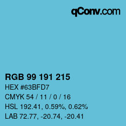 Color code: RGB 99 191 215 | qconv.com