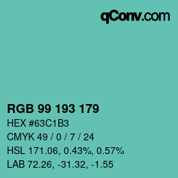 Color code: RGB 99 193 179 | qconv.com