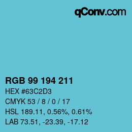 Color code: RGB 99 194 211 | qconv.com