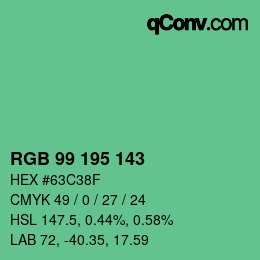 颜色代码: RGB 99 195 143 | qconv.com