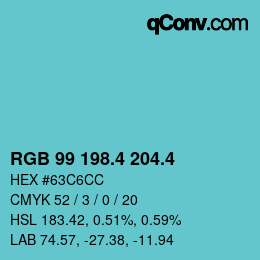 カラーコード: RGB 99 198.4 204.4 | qconv.com