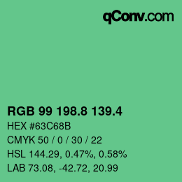 カラーコード: RGB 99 198.8 139.4 | qconv.com