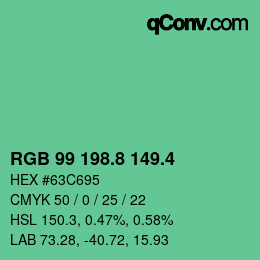 カラーコード: RGB 99 198.8 149.4 | qconv.com