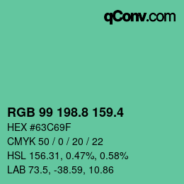 カラーコード: RGB 99 198.8 159.4 | qconv.com