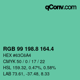 カラーコード: RGB 99 198.8 164.4 | qconv.com