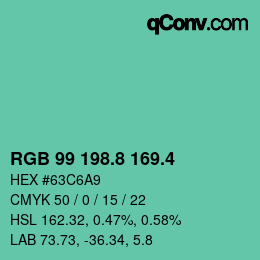 カラーコード: RGB 99 198.8 169.4 | qconv.com