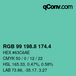 カラーコード: RGB 99 198.8 174.4 | qconv.com