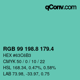 カラーコード: RGB 99 198.8 179.4 | qconv.com