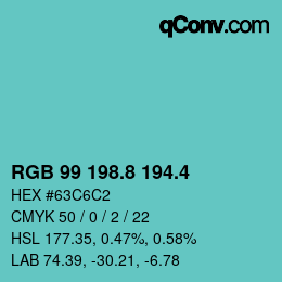 カラーコード: RGB 99 198.8 194.4 | qconv.com
