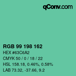 カラーコード: RGB 99 198 162 | qconv.com