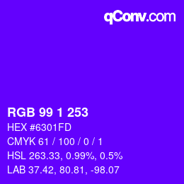 カラーコード: RGB 99 1 253 | qconv.com
