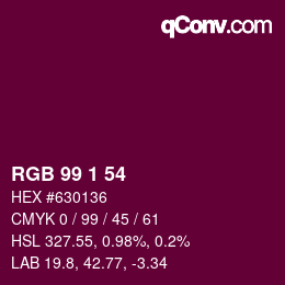 カラーコード: RGB 99 1 54 | qconv.com