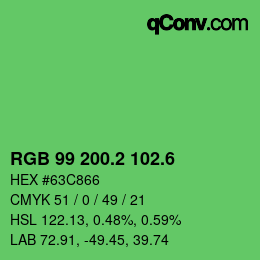 カラーコード: RGB 99 200.2 102.6 | qconv.com