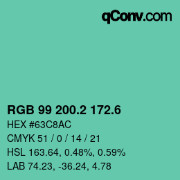 カラーコード: RGB 99 200.2 172.6 | qconv.com