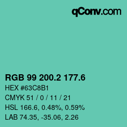 カラーコード: RGB 99 200.2 177.6 | qconv.com