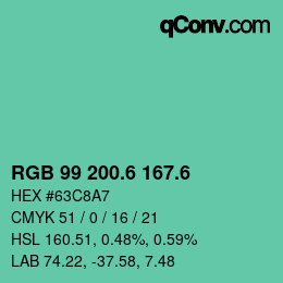 カラーコード: RGB 99 200.6 167.6 | qconv.com