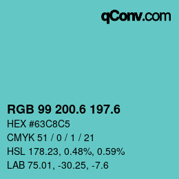 カラーコード: RGB 99 200.6 197.6 | qconv.com