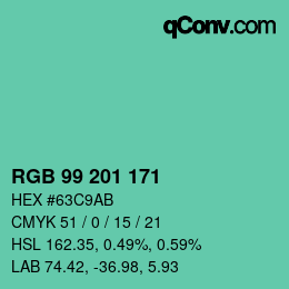 Color code: RGB 99 201 171 | qconv.com