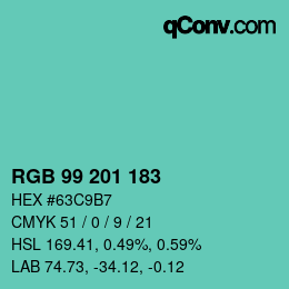 カラーコード: RGB 99 201 183 | qconv.com