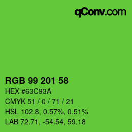 Color code: RGB 99 201 58 | qconv.com